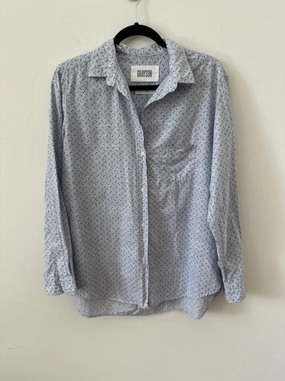 Grayson The Hero Button Up Shirt Women's Large Blue Red Patriotic Star Print